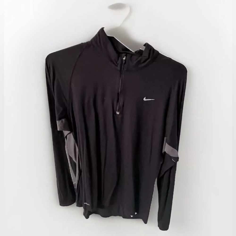 NIKE RUNNING Mens Dri-Fit Pullover Black Crewneck Long Sleeve Shirt L Gym Jog